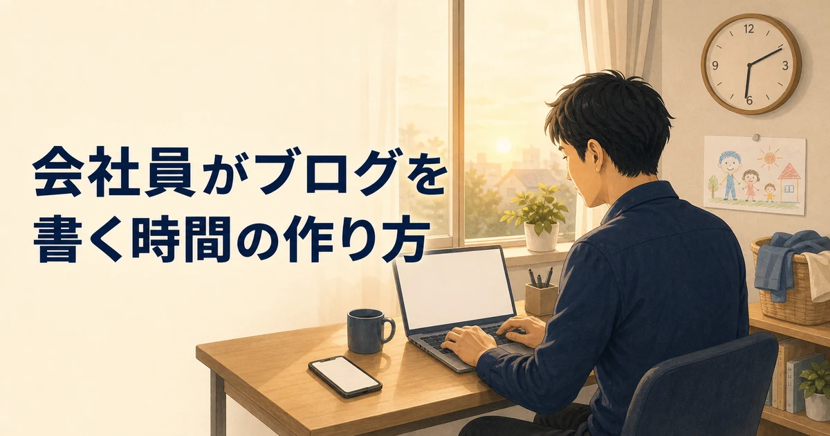 休日の朝、自宅でブログを書く会社員